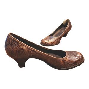 Aerosoles Sembrero Tooled Embossed Leather Pumps Heels Women Sz 9B Brown Boho